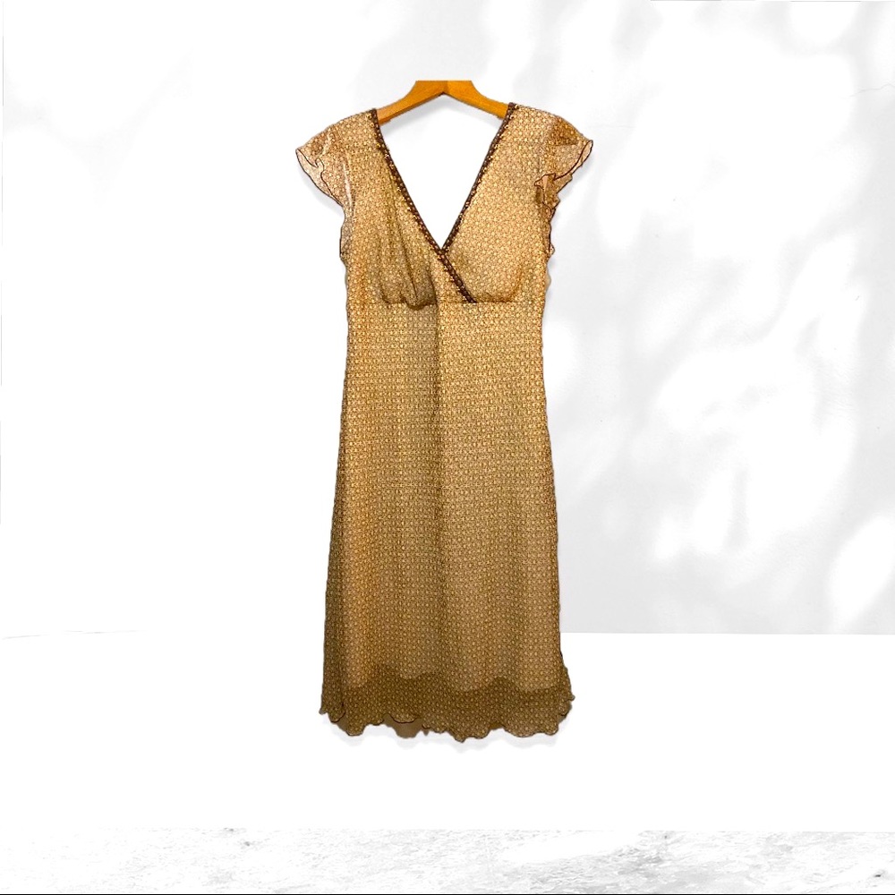 G.C Sz 16 Believe… light brown sheer V-neck dress w dark lining underneath.